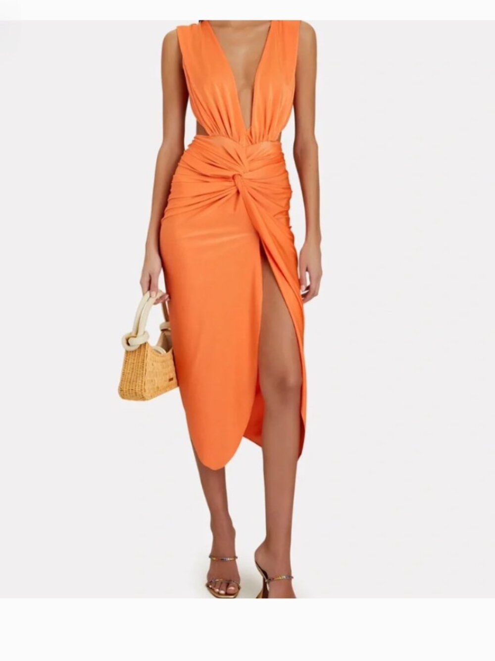 NWT Baobab Collection Mia Knotted Satin Midi Dress Orange Size Medium